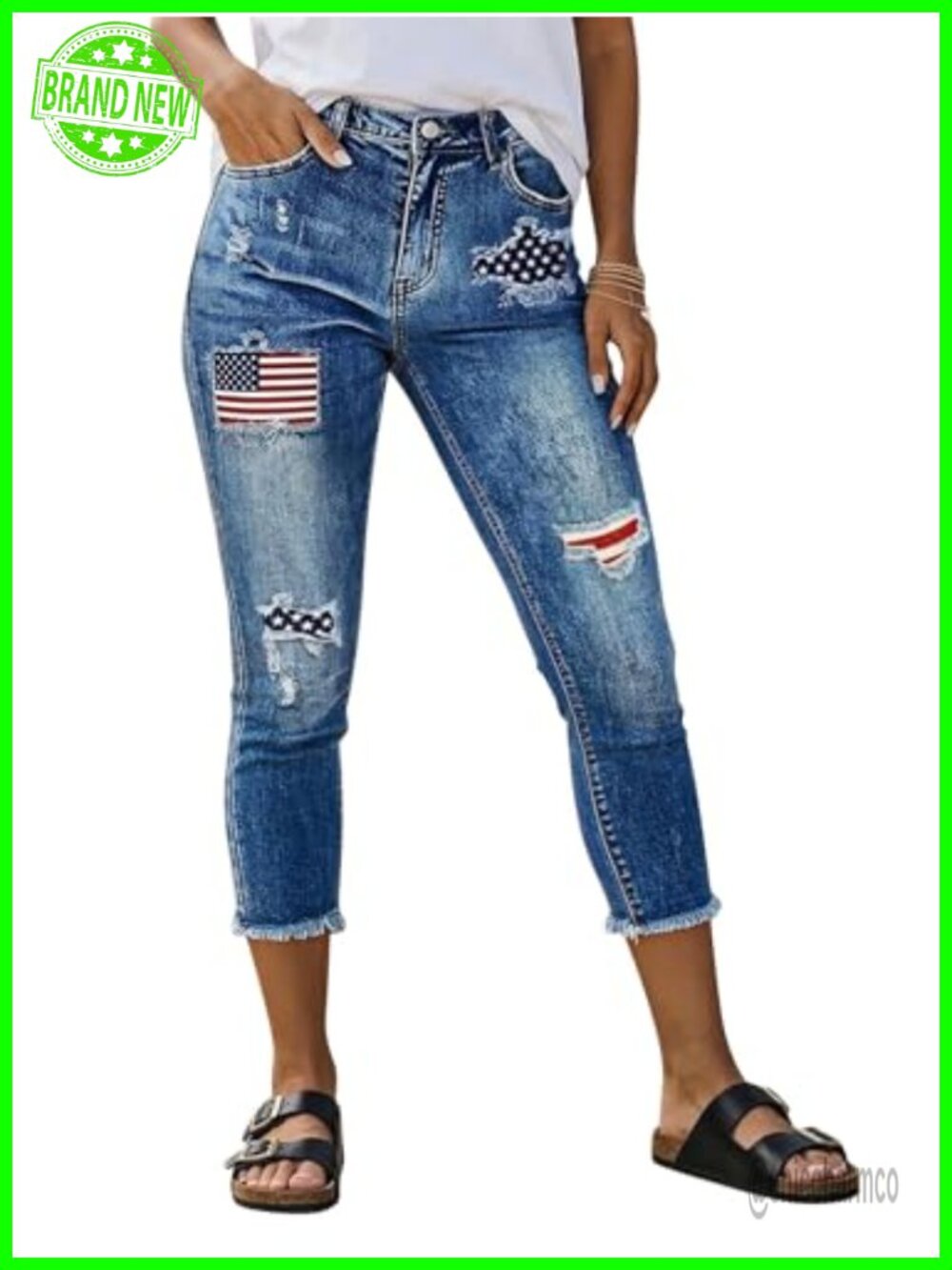 Mid Rise Capri Skinny Jeans Ripped Raw Hem Casual Denim - Picture 1 of 5